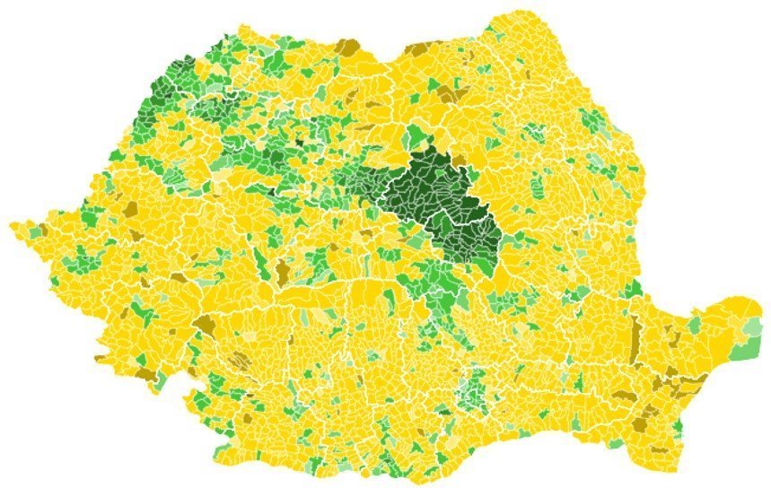 Figură 1 Votul pe localități. Sursă: Hotnews cu date AEP.