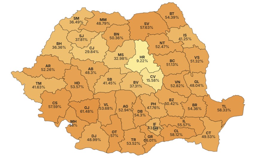 Figură 3 Vot George Simion pe județe. Sursa: ROAEP