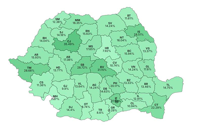 Figură 3 Votul Nicușor Dan pe județe. Sursa: ROAEP