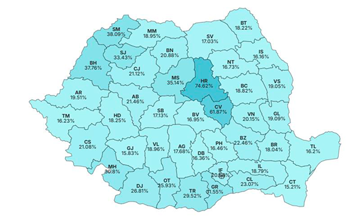 Figură 4 Votul Crin Antonescu pe județe. Sursa: ROAEP